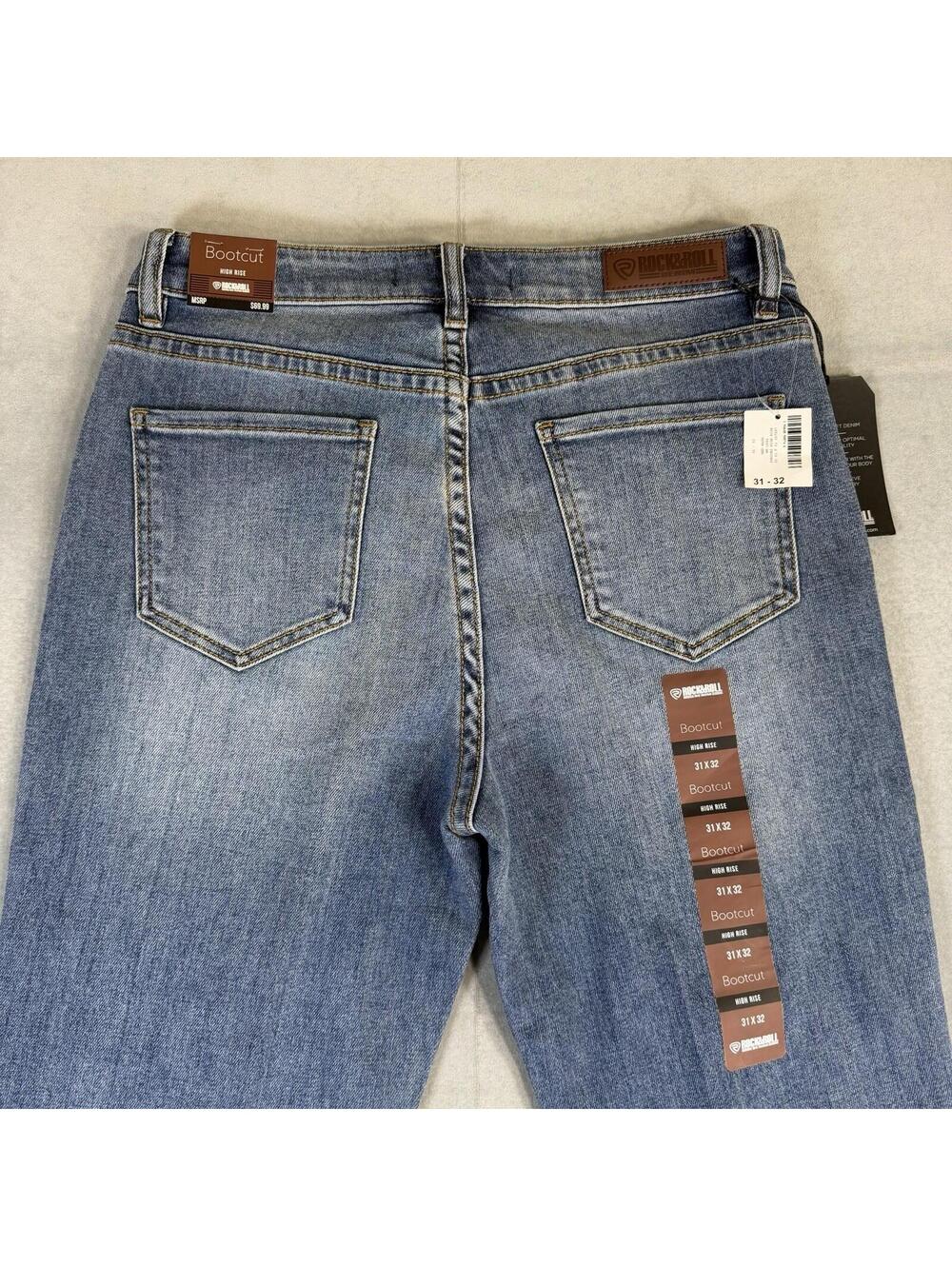 Rock & Roll Denim Jeans Mens 31x32 Blue Bootcut High Rise Med Wash Stretch NWT - Picture 4 of 9